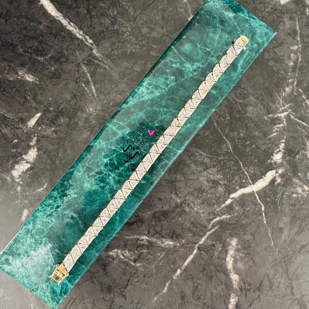 Suzanne Somers Trilliant CZ Gold Vermeil Sterling Silver Bracelet 7.25